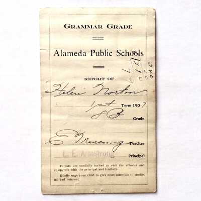 8th grade Report Card of Helen Norton, 1907