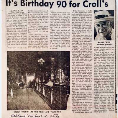 Newspaper clipping about 90 years existence of Croll's Saloon, 1973