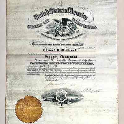 Certificate E.R. McDonell as Second Lieutenant, National Guard, 1898