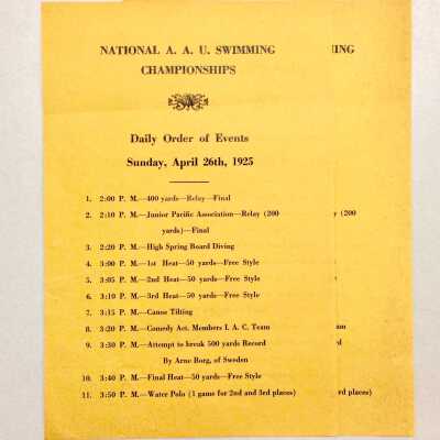 Program for the National A.P.A.U. Swimming Championship, 1925