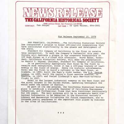 News Release about Standard Oil Company, 1979