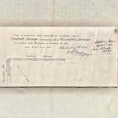 Drawing of a plan for artificial stone sidewalk, southern side Central, 1894