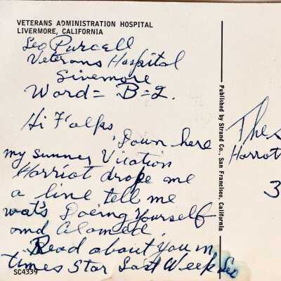 Postcard to Harriet Smith Frye from Leo Purcell, 1966