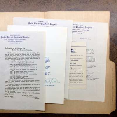 Folder with papers referring to visit of Secretary of the Navy, 1919