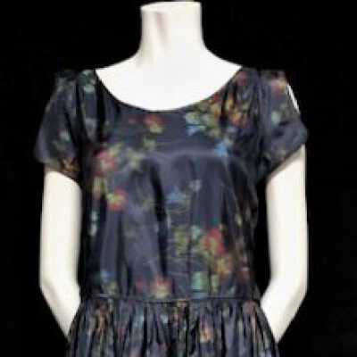 Silk taffeta dress with multi-colored flowers, 1930s