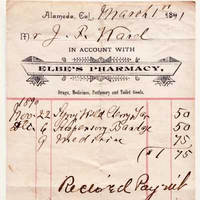 Receipt from Elbe's Pharmacy, 1891