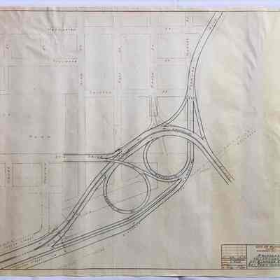 Map of proposed interchange at Alameda and Bay Farm Island Bridge, 1953
