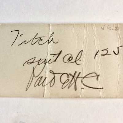 Verso of business card - used as bill/receipt