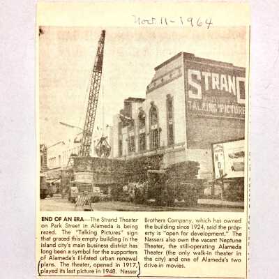 Clipping about demolition of the Strand Theatre, 1964