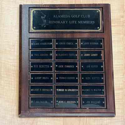 Alameda Golf Club Honorary Life Members plaque, 1950s