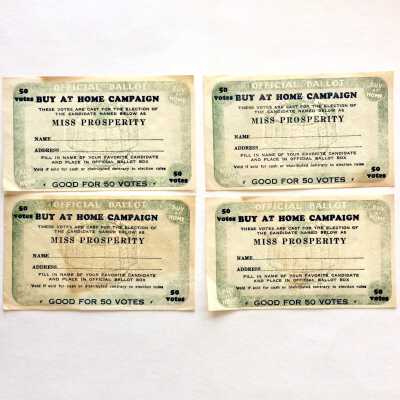 Ballots for Miss Prosperity contest, c. 1930s