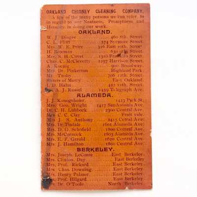 Advertising flyer for Oakland Chimney Co with references, c. 1896-1897