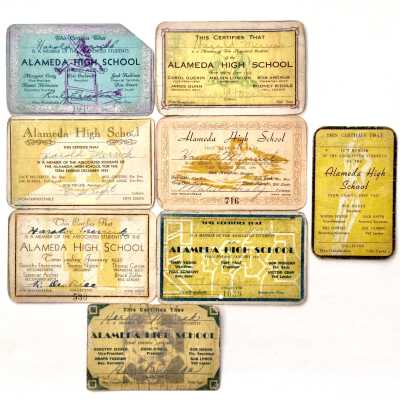 Alameda High School Student ID cards of Harold A. Merrick, 1933-1937