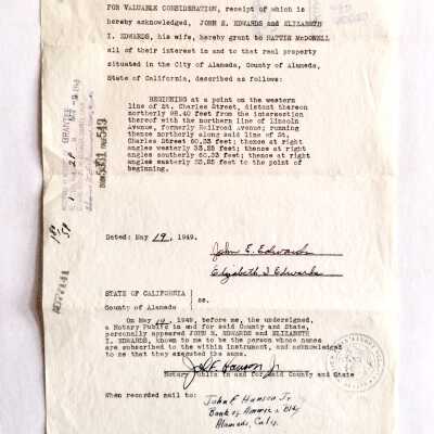 Quit Claim Deed for property on St. Charles Street, 1949
