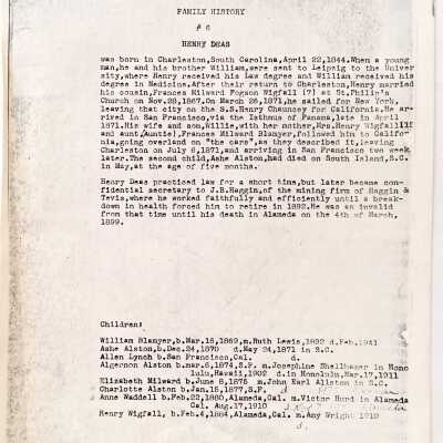 Biographical information Deas Family, 1978