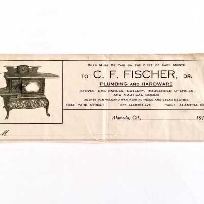 Bill letterhead of Charles F. Fischer, Plumbing & hardware dealer, 1910 - 1919