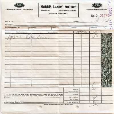Receipt for auto part from Morris Landy Motors, 1961