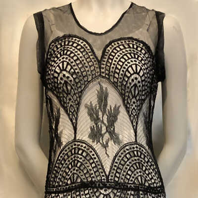 Black lace flapper dress with handkerchief hemline, c. 1929-1930