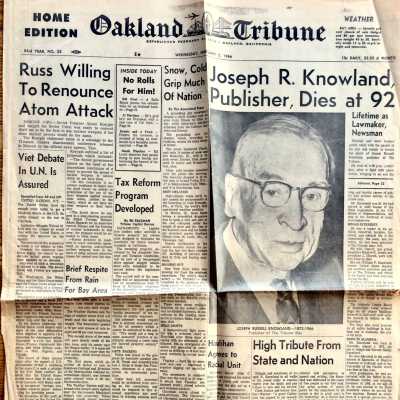 Clipping about death of Joseph R. Knowland, 1966