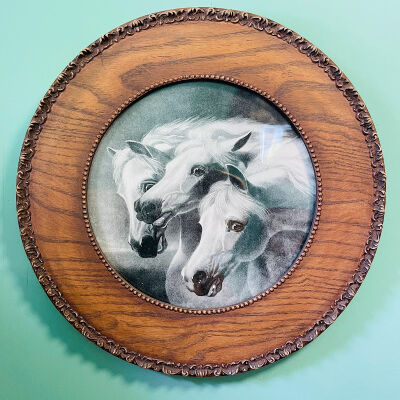 'Wild Horses' framed print of the Krueger family, early 1900s
