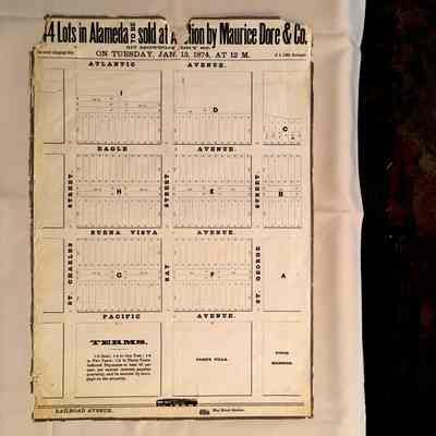 Subdivision Map for sale of property by Maurice Dore & Co, 1874