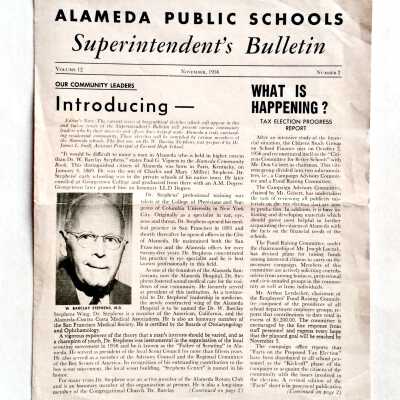 Biographical sketch of Dr. Stephens, Alameda Public Schools Bulletin, 1956