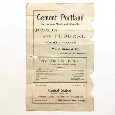 Program for play 'My Lord in Livery', early 1900s