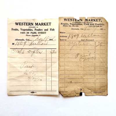 Bills for oysters from the Western Market, c. 1916