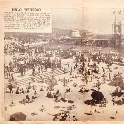 Oakland Tribune Clipping with illustration of 1918 Neptune Beach, 1959