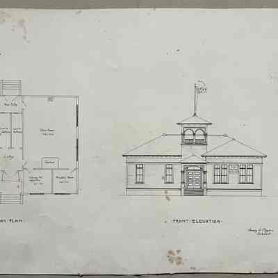 Drawing of 'Kings Public School' schoolhouse, by Henry Meyers, c. 1890s