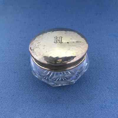 Haslett family Circular Glass Shreve & Co. pin box with Silver lid, early 1900s