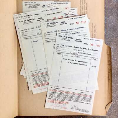 Folder with receipts for vendor purchases, 1920