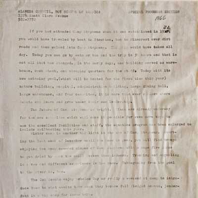 Type Report 'Special Progress Edition' about Camp Stephens, 1966