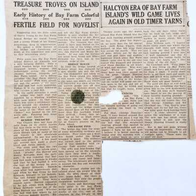 Clipping 'Treasure Trove on Island', early history of Bay Farm island, 1930