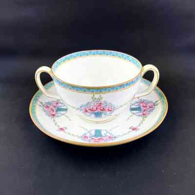 Minton Bone China double handled bouillon cup and saucer, c. 120s