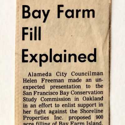 Newspaper Clipping 'Bay Farm Fill explained', prior to 1971