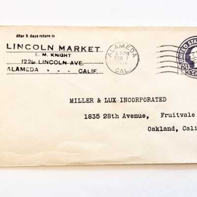 Envelope sent from the Lincoln Market, 1921