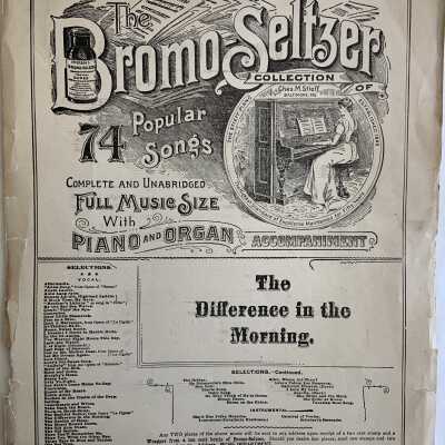 Song book advertizing Bromo Seltzer, from Encinal Pharmacy, c. 1900