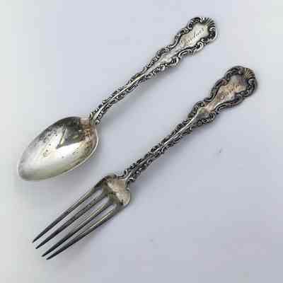 Silver Baby fork and spoon of Gardner Cobb Goldthwaite, 1894