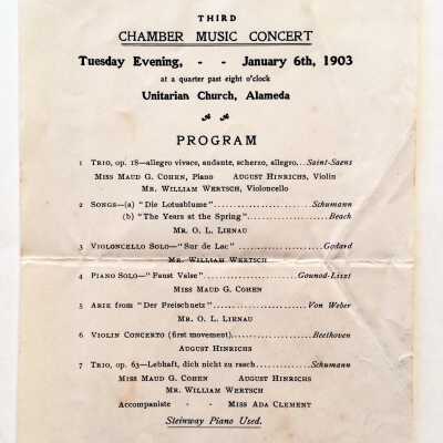 Program Chamber Music Concert, Unitarian Church, 1903