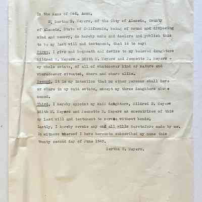 Will of Bertha S. Meyers, 1943