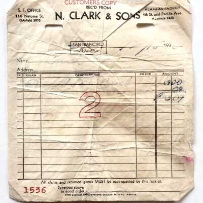 Sales slip from N. Clark & Sons Terracotta, 1936