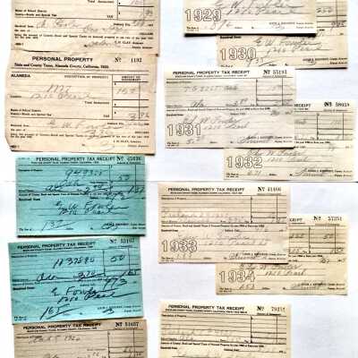Personal property Tax Receipt forms for Edward Fowler, 1210 Pearl Street, 1919-1930s
