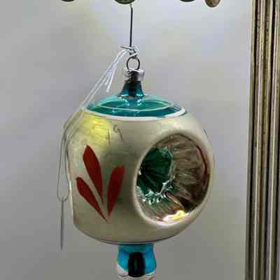 Tri-Recess Sphere with Drop Glass Christmas Ornament, c. 1980s