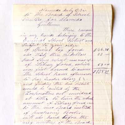 Letter about tax revenues for schools from Louis Fassking, 1872