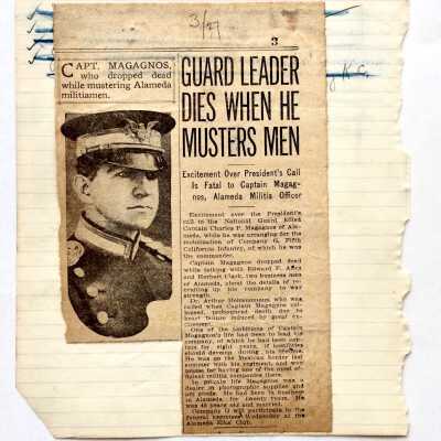 Newspaper Clipping re death Captain Magagnos, 1917
