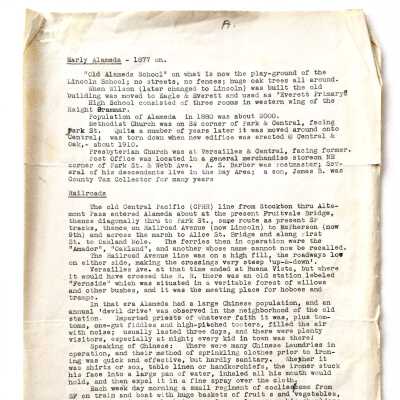 Talk transcript or script 'Early Alameda 1877', by Charles B. Greeley, 1949