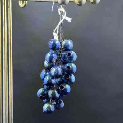 Vintage Blue Blown Glass Grape Christmas Ornament, c. 1960s