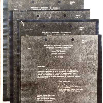 Photocopied Letter of recommendation from the Alameda Naval Air Station, 1943