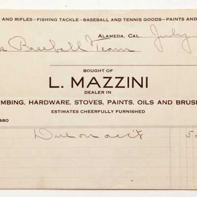 Receipt from L. Mazzini, dealer in Plumbing, Hardware, Etc, 1923